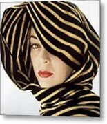 Jean Patchett In A Black And Gold Striped Shawl Metal Print