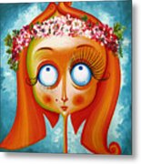 Head With Wreath Of Flowers - Acrylic On Canvas Metal Print
