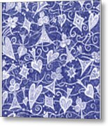 Hearts, Spades, Diamonds And Clubs In Blue Metal Print