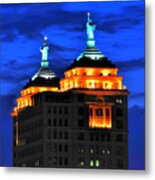 Hello Goodbye In Stormy Skies Atop The Liberty Building Metal Print