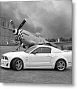 High Flyers - Mustang And P51 In Black And White Metal Print