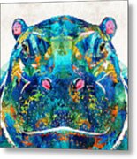 Hippopotamus Art - Happy Hippo - By Sharon Cummings Metal Print