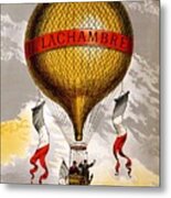 H.lachambre - Two Men Flying In A Hot Air Balloon - Retro Travel Poster - Vintage Poster Metal Print