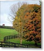 Horse Farm Country In The Fall Metal Print