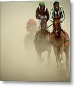 Horse Racing In Dust Metal Print