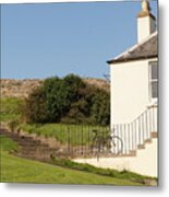 House On The Slope With A Bike And A Lamppost. Metal Print