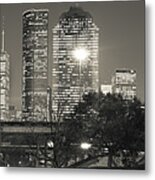 Houston Skyline At Dusk In Sepia - Panoramic Cityscape Metal Print