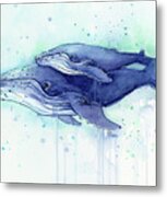 Humpback Whale Mom And Baby Watercolor Metal Print