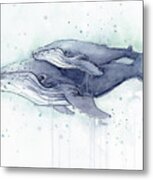 Humpback Whales Painting Watercolor - Grayish Version Metal Print