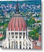 Hungarian Parliament Building Dome In Budapest, Hungary Metal Print