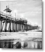 Huntington Pier Black And White Picture Metal Print