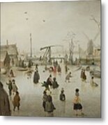 Ice-skating In A Village, 1610 Metal Print