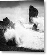 Iceland Seascape Waves And Cliffs Metal Print