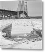 Icy Black And White Mackinac Bridge Metal Print