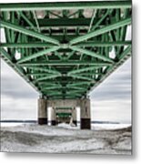 Icy Mackinac Bridge In Winter Metal Print