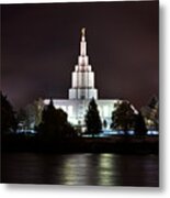 Idaho Falls Temple Over The River At Night Metal Print