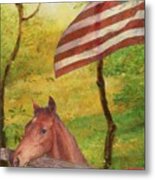 Illustrated Horse In Golden Meadow Metal Print