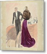 Illustration Of A Woman And Man Dressed Metal Print