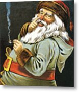 Illustration Of Santa Claus Smoking A Pipe Metal Print
