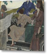 Illustration Of Three Women Leaving A Parked Car Metal Print