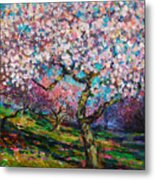 Impressionistic Spring Blossoms Trees Landscape Painting Svetlana Novikova Metal Print