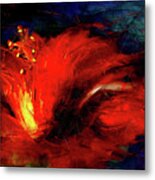 In Red Abstract Hibiscus Metal Print