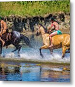Indian Warriors Crossing Little Bighorn River Metal Print