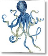 Indigo Ocean Blue Octopus Metal Print