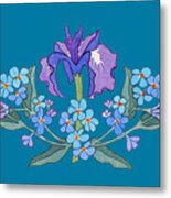 Iris And Forget Me Not Curved Garland Metal Print
