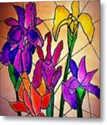 Irises Stained Glass Effect Metal Print