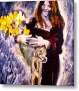 Janis With Yellow Roses Metal Print
