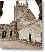 Jerpoint Abbey Church Tower Under Cloister Arch County Kilkenny Ireland Sepia Metal Print