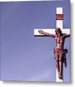 Jesus Crucifix Against The Sky Metal Print