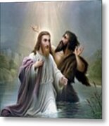 John the Baptist baptizes Jesus Christ Metal Print