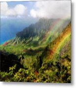 Kalalau Valley Double Rainbows Kauai, Hawaii Metal Print