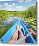 Kayaking On The River In The Summer. Metal Print