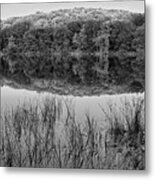 Kenoza Lake Reflection Haverhill Ma Black And White Metal Print