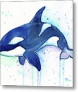 Kiler Whale Watercolor Orca Metal Print