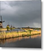 Kinderdijk Windmills After The Rain Metal Print