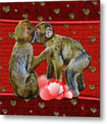 Kissing Chimpanzees Hearts Metal Print