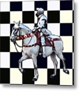 Knight On White Horse With Chess Board Metal Print