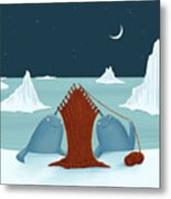 Knitting Narwhals Metal Print