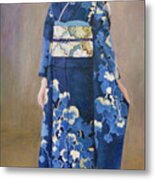 Lady In Blue Kimono Metal Print