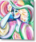 Lady In Pink And Green Metal Print