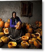 Lady With Pumpkins Metal Print