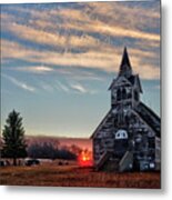 Sunset At The Big Coulee Lutheran Church Metal Print