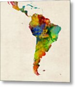 Latin America Watercolor Map Metal Print