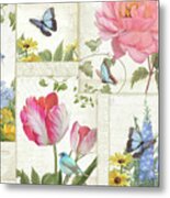 Le Petit Jardin - Collage Garden Floral W Butterflies, Dragonflies And Birds Metal Print