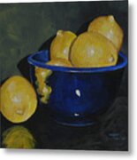 Lemons And Blue Bowl Iii Metal Print
