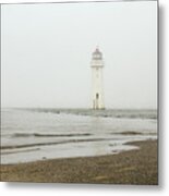 Lighthouse In The Fog Metal Print